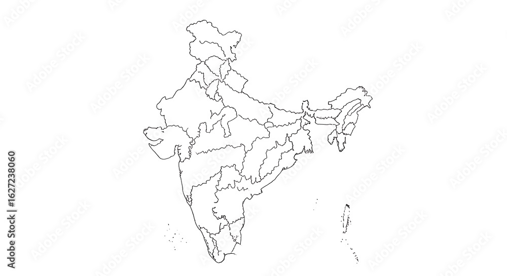 Fototapeta premium India map outline isolated on white background, geographical representation