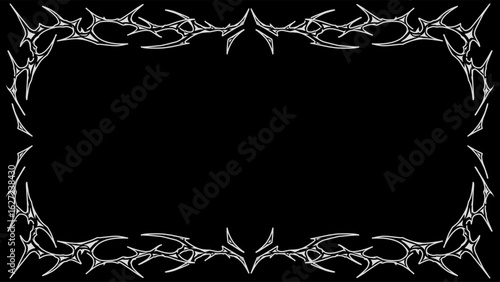 neo tribal vector frame on black background, featuring sharp and spiky symmetrical edges, perfect for metal, gothic, or cyber design