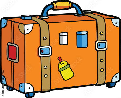 Vintage luggage suitcase covered in travel stickers