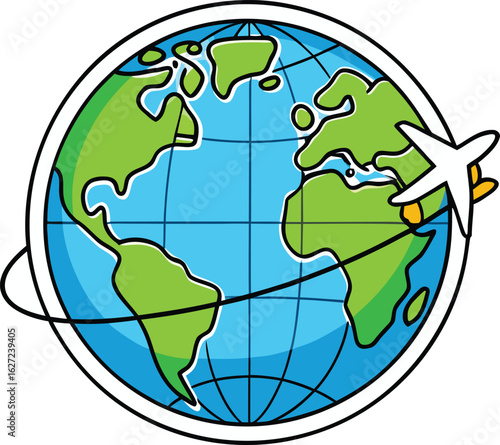 Global travel concept with airplane circling the earth