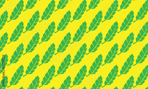 Seamless floral vector pattern with vintage yellow and green wavy lines, fabric decoration, and leaf ornaments