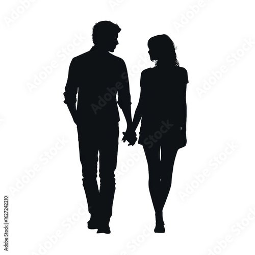 vector illustration of couple holding hands silhouette set, Black & White silhouette set