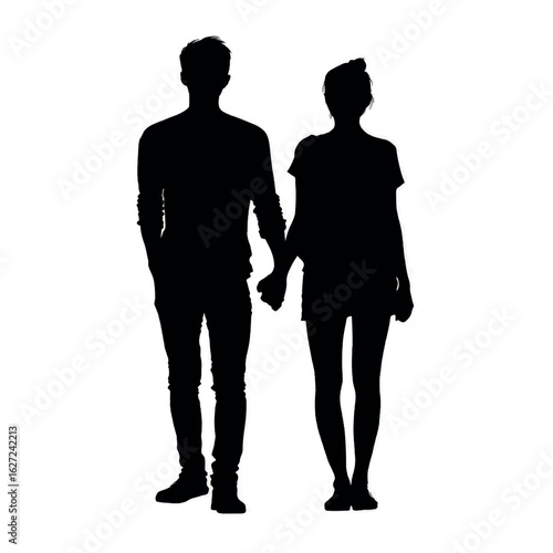 vector illustration of couple holding hands silhouette set, Black & White silhouette set