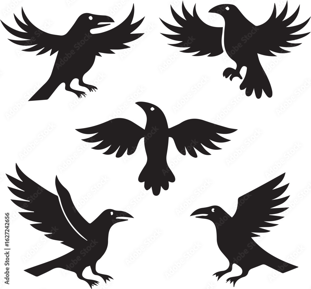 Fototapeta premium set of silhouettes of birds vector design, crow birds silhouette vector bundle