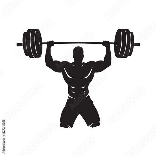 Bodybuilder Silhouette with Barbell in Power Pose

