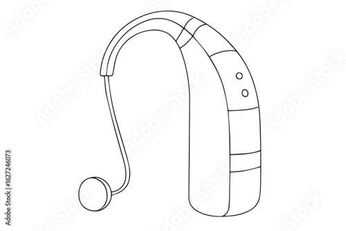 Detailed blueprint illustrations of a hearing aid device showing the design, structure, and components with clear lines and annotations