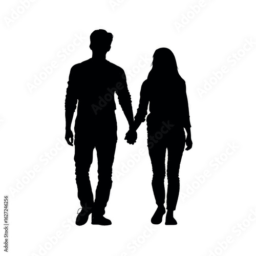 vector illustration of couple silhouette set holding hands, Black & White silhouette set