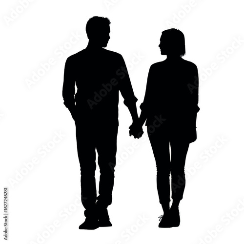 vector illustration of couple silhouette set holding hands, Black & White silhouette set