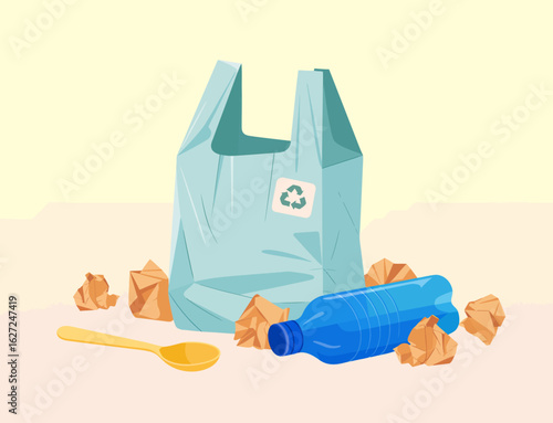 An illustrative representation of waste prevention featuring recyclable materials, highlighting the importance of sustainability and eco-friendly practices in waste management.