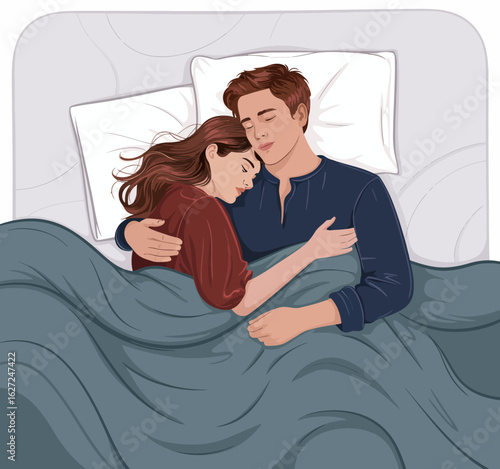 A loving couple peacefully sleeping side by side, conveying warmth, intimacy, and the comfort of companionship, capturing the essence of a healthy relationship.