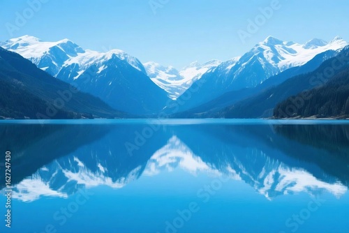 Wallpaper Mural Clear Blue Alpine Lake with Snow Capped Mountains and Reflection Torontodigital.ca