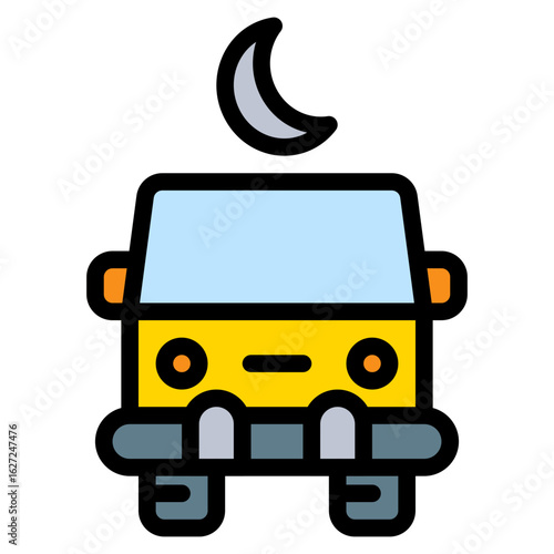 bus travel at night colored filled icon and illustration
