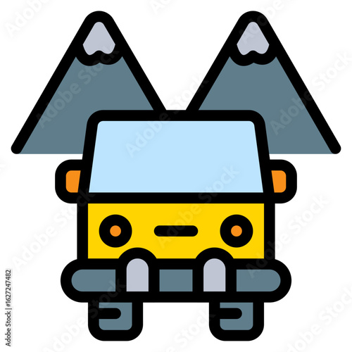 bus adventure mountain colored filled icon and illustration