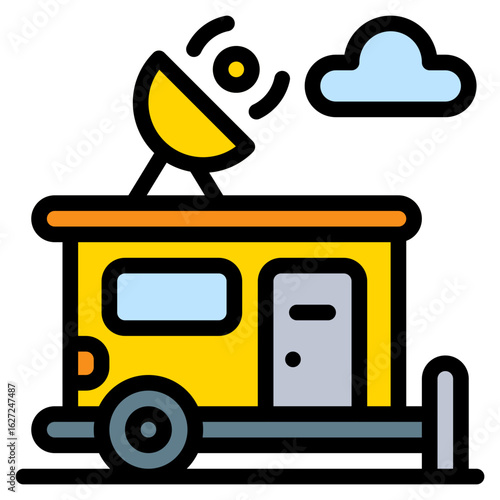 campervan settled cloudy signal colored filled icon and illustration