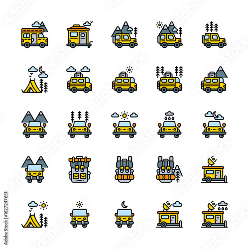 adventure camper van tour colored filled icon and illustration colored filled icon and illustration
