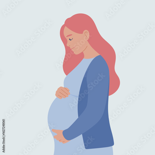 A peaceful illustration of a pregnant woman radiating serenity and happiness, beautifully capturing the connection to motherhood and the anticipation of a new life filled with love.