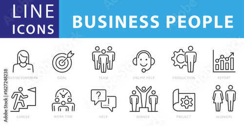 Line Icons Business People, Result, Search, Saving, Workgroup 