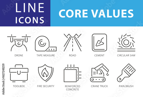 Line Icons Business People, Result, Search, Saving, Workgroup, Drone, Toolbox, Tape, Measure