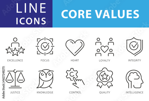 Line Icons Business People, Result, Search, Saving, Workgroup, Strategy