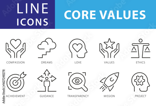 Line Icons Business People, Result, Search, Saving, Workgroup, Strategy