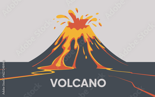 This dramatic image captures a volcano erupting with molten lava spewing from its peak, surrounded by ash clouds and showcasing the raw power of nature's forces.