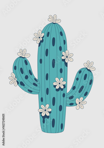 A whimsical illustration of a cheerful cactus adorned with vibrant flowers, showcasing the beauty and resilience of nature in a playful artistic style.