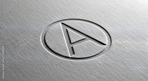 Modern letter A logo mockup embossed on a textured metallic silver surface for elegant corporate branding