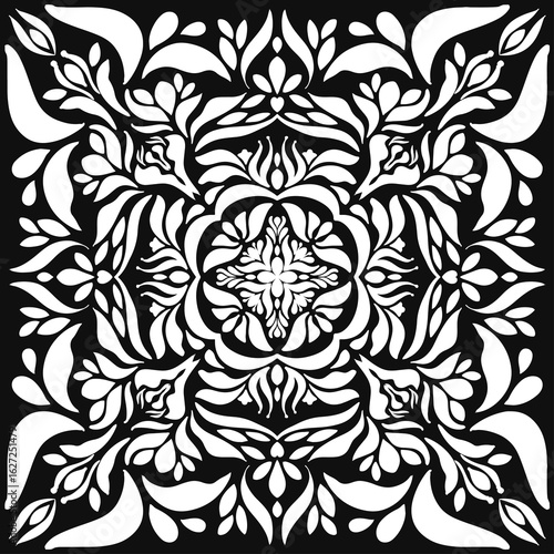 Beautiful seamless white flowers on a black background