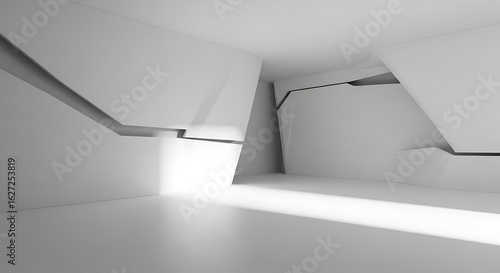 Wallpaper Mural Abstract Futuristic Interior Design with White Geometric Walls and Bright Light Torontodigital.ca