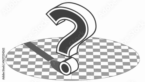 Question mark illustration for faq help support and problem solving with checkered floor design art