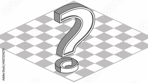 Isometric question mark symbol graphic design with checkerboard background for help and support concept