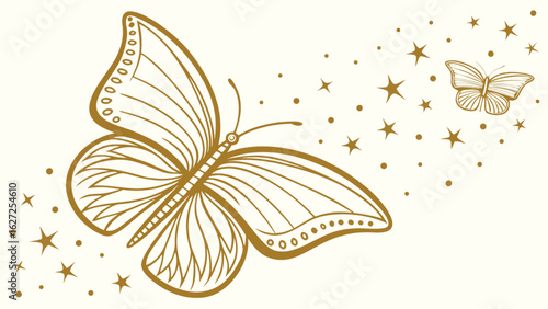 Downloadable butterfly vector art with gold color and star accents for diy crafts and graphic design use