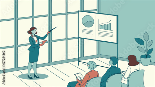 Business presentation meeting conference with charts and graphs for company growth and success report
