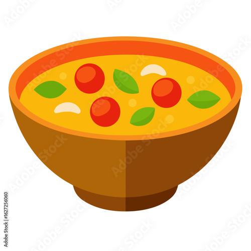 Photos A delicious bowl of hearty vegetable soup with tomatoes basil and garlic in a ru