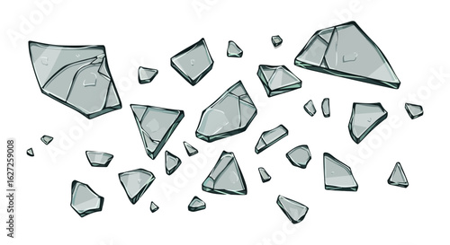 Vector illustration of broken window glass on ground