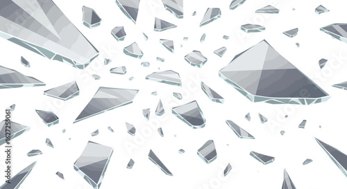 Vector illustration of shattered glass debris in jagged pattern on ground