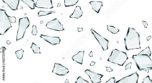 Scattered Broken Glass on White Background Vector Illustration