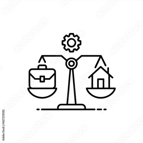 Illustration of a balanced scale with a briefcase and a house representing work life balance