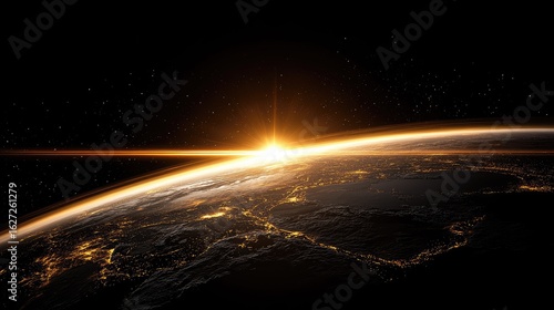 Fototapeta Naklejka Na Ścianę i Meble -  Sunrise over earth from space, a celestial view.