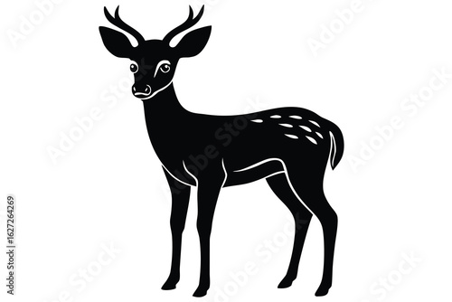 Black and White Deer Silhouette with Spots on Rump Isolated on White Background