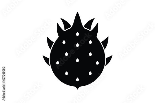 Black and White Dragon Fruit Illustration with Spikes and Spots Art