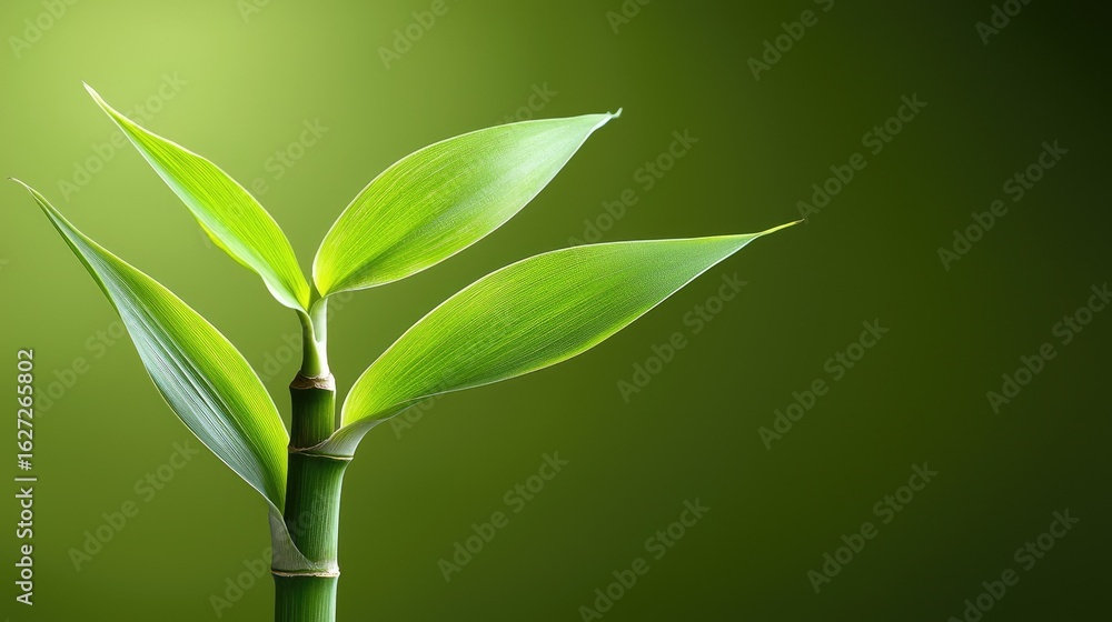 Fototapeta premium Fresh bamboo shoot with vibrant green leaves.