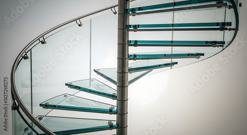 Elegant spiral staircase with glass steps and stainless steel structure design