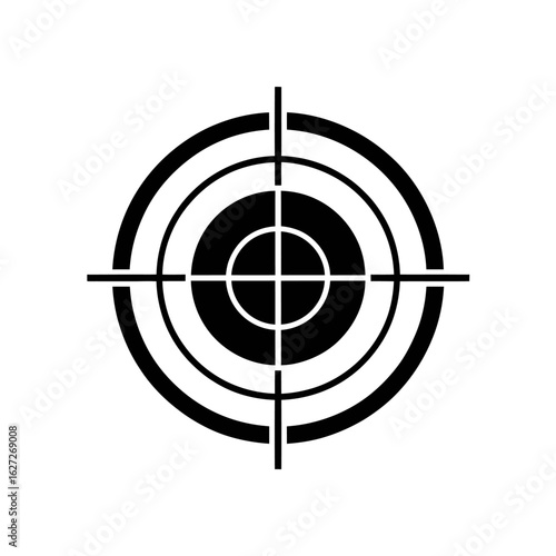 A black and white image of a shooting target with crosshairs indicating the bullseye in the center