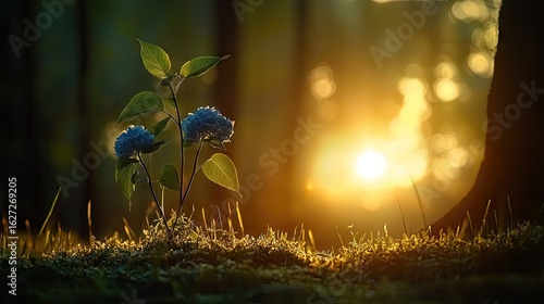 Wallpaper Mural Sunlight filtering through forest, illuminating delicate blue flowers. Torontodigital.ca
