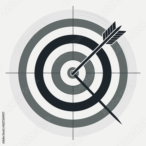 Precision Aiming Arrow Hitting Center of Target with Concentric Rings and Crosshairs