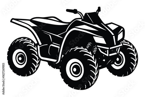 Black and White Illustration of a FourWheeler ATV OffRoad Vehicle Isolated