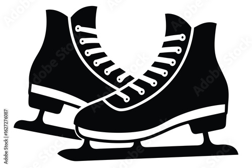 Black and White Illustration of LaceUp Ice Skates for Winter Sports Season