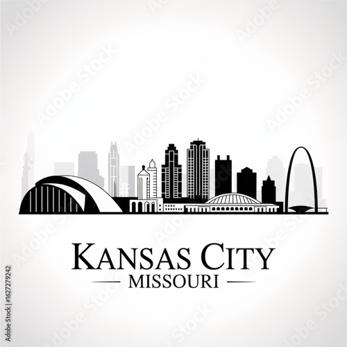 Kansas City Skyline Silhouette - Iconic Missouri City Vector Illustration in Black and White