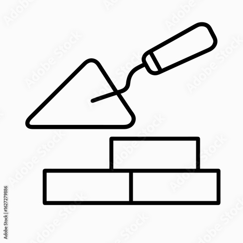 Construction and Bricklaying Icon: Trowel Laying Bricks on a White Background, Simple Design